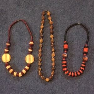 3 beautiful wooden bead necklaces
